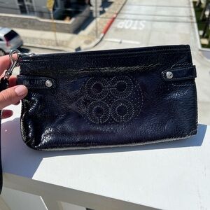 COACH navy patent leather clutch signature logo preppy classic large